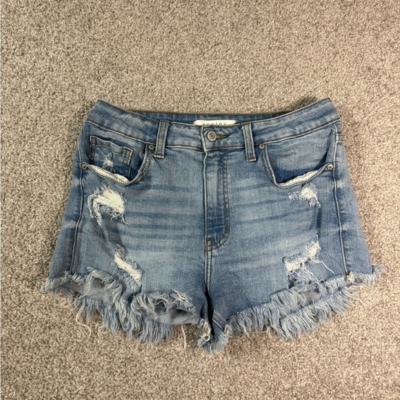 Eunina Lulu High-Rise Distressed Shortie Shorts – denim jeans medium - Picture 1 of 5